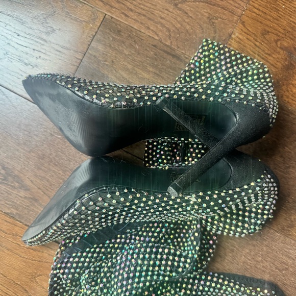 PRETTYLITTLETHING Black Diamante Fish Net Over The Knee Boots Size US 10 (UK 8) - Picture 3 of 4